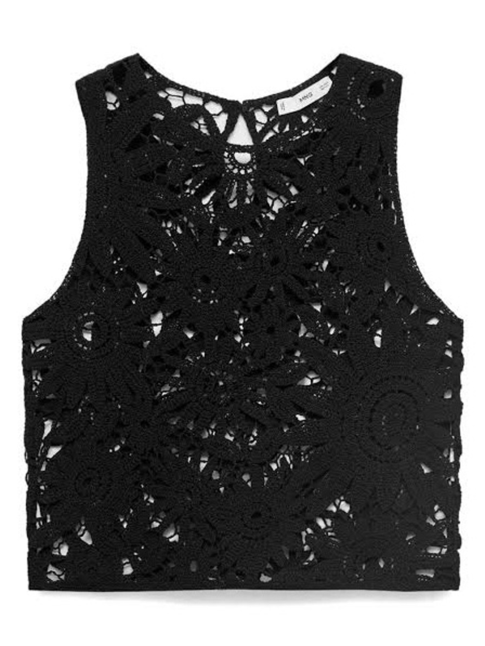 Black Crochet Floral Crop Tank Top